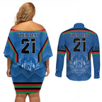 Custom Afghanistan Cricket Couples Matching Off Shoulder Short Dress and Long Sleeve Button Shirt Afghan Coat Of Arm with Special Flag