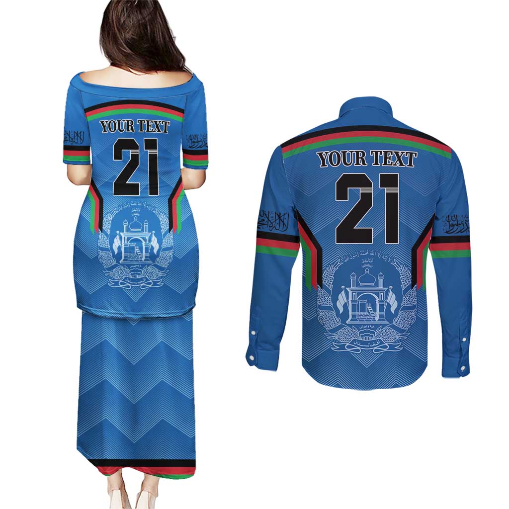 Custom Afghanistan Cricket Couples Matching Puletasi and Long Sleeve Button Shirt Afghan Coat Of Arm with Special Flag