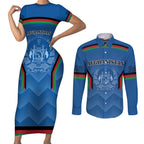 Custom Afghanistan Cricket Couples Matching Short Sleeve Bodycon Dress and Long Sleeve Button Shirt Afghan Coat Of Arm with Special Flag