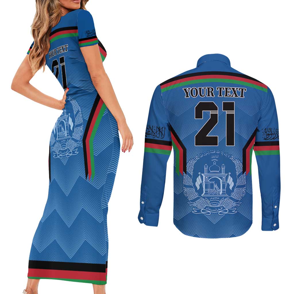 Custom Afghanistan Cricket Couples Matching Short Sleeve Bodycon Dress and Long Sleeve Button Shirt Afghan Coat Of Arm with Special Flag