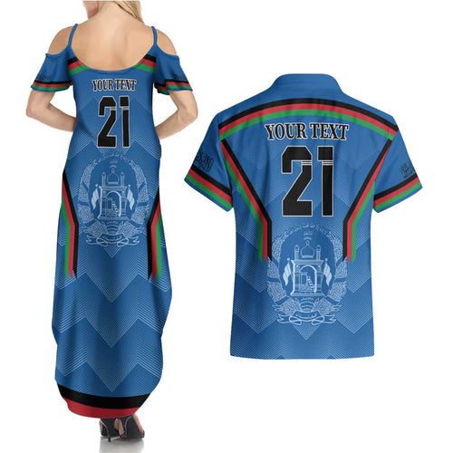 Custom Afghanistan Cricket Couples Matching Summer Maxi Dress and Hawaiian Shirt Afghan Coat Of Arm with Special Flag