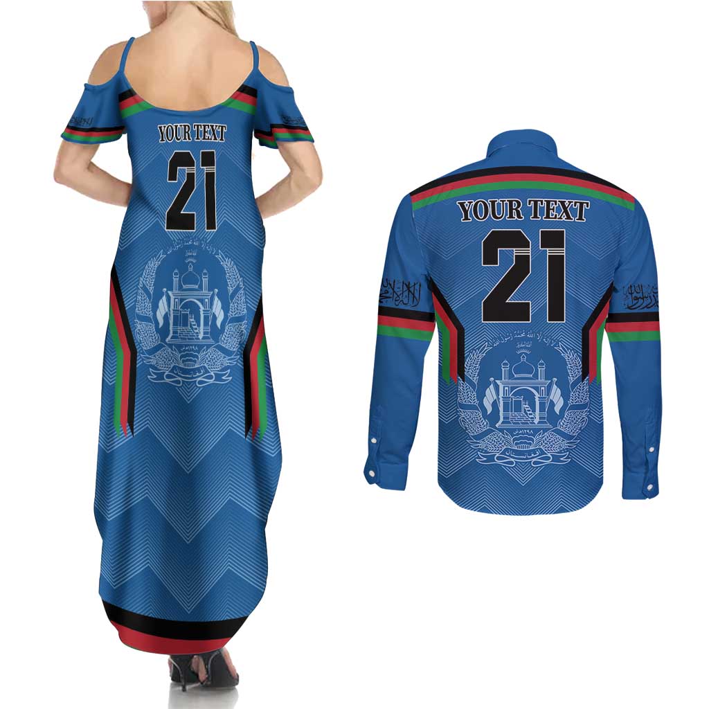 Custom Afghanistan Cricket Couples Matching Summer Maxi Dress and Long Sleeve Button Shirt Afghan Coat Of Arm with Special Flag