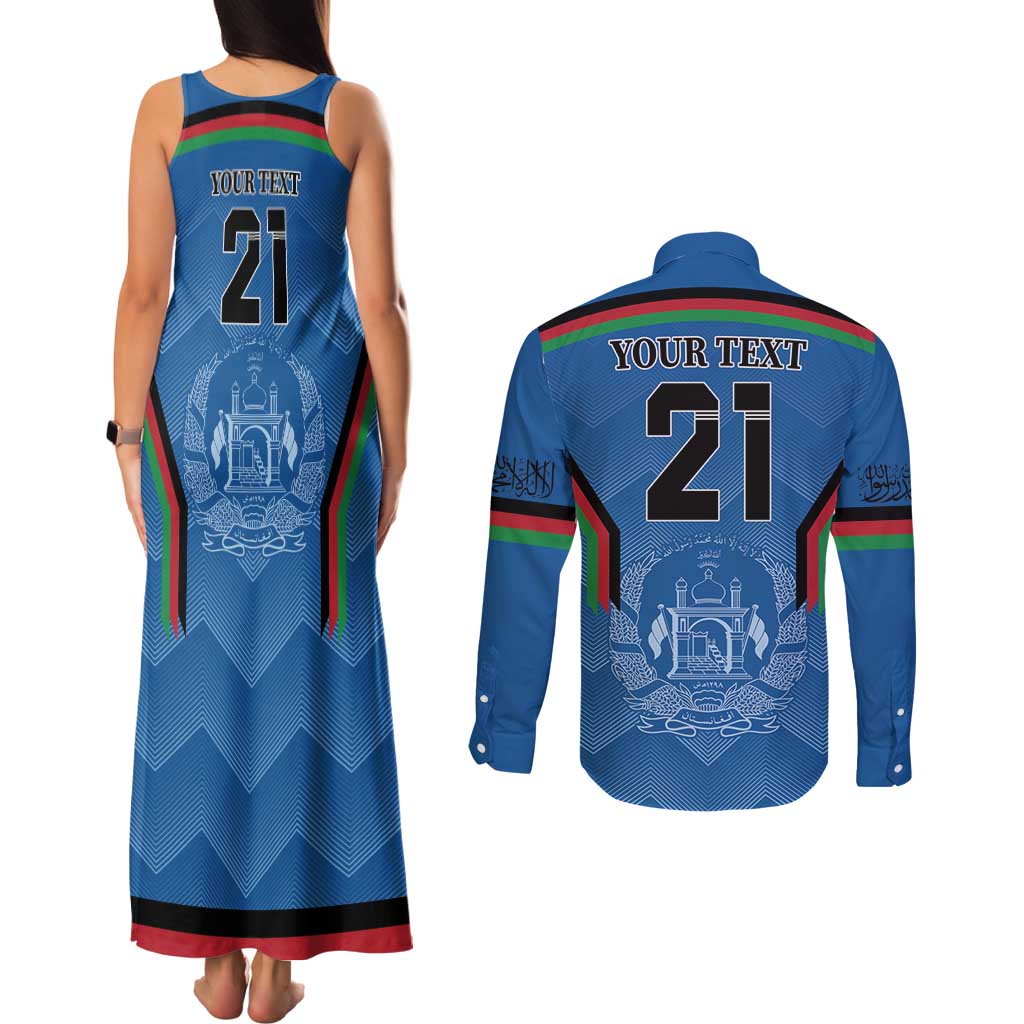 Custom Afghanistan Cricket Couples Matching Tank Maxi Dress and Long Sleeve Button Shirt Afghan Coat Of Arm with Special Flag