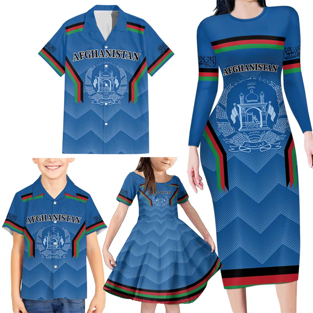 Custom Afghanistan Cricket Family Matching Long Sleeve Bodycon Dress and Hawaiian Shirt Afghan Coat Of Arm with Special Flag