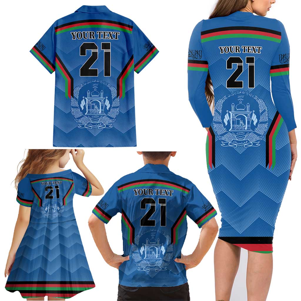 Custom Afghanistan Cricket Family Matching Long Sleeve Bodycon Dress and Hawaiian Shirt Afghan Coat Of Arm with Special Flag