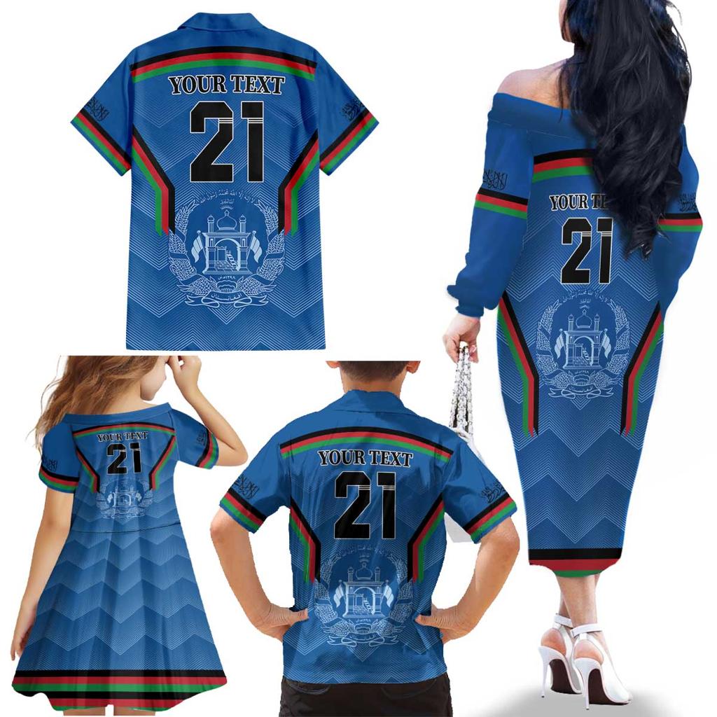 Custom Afghanistan Cricket Family Matching Off The Shoulder Long Sleeve Dress and Hawaiian Shirt Afghan Coat Of Arm with Special Flag