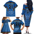 Custom Afghanistan Cricket Family Matching Off The Shoulder Long Sleeve Dress and Hawaiian Shirt Afghan Coat Of Arm with Special Flag