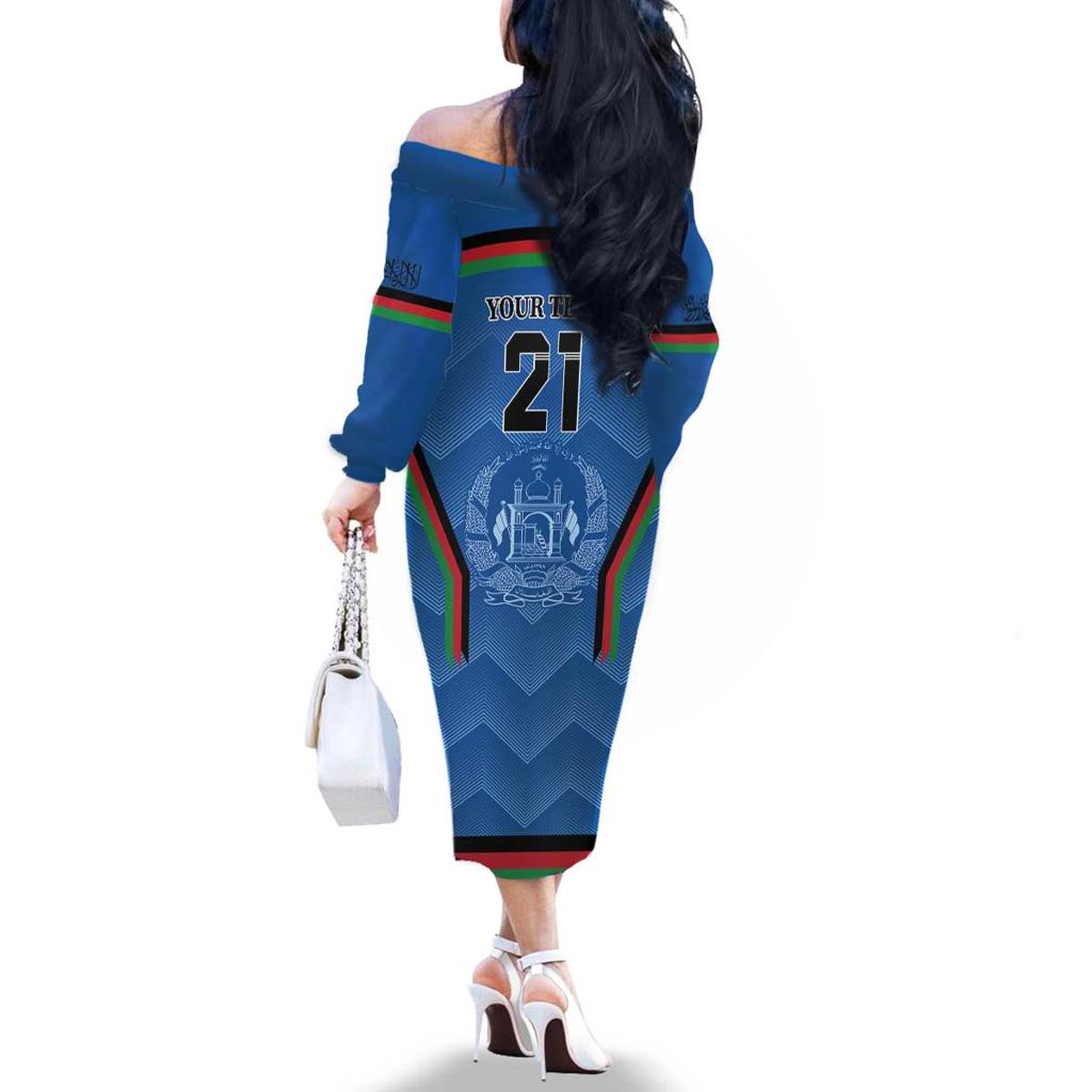 Custom Afghanistan Cricket Family Matching Off The Shoulder Long Sleeve Dress and Hawaiian Shirt Afghan Coat Of Arm with Special Flag