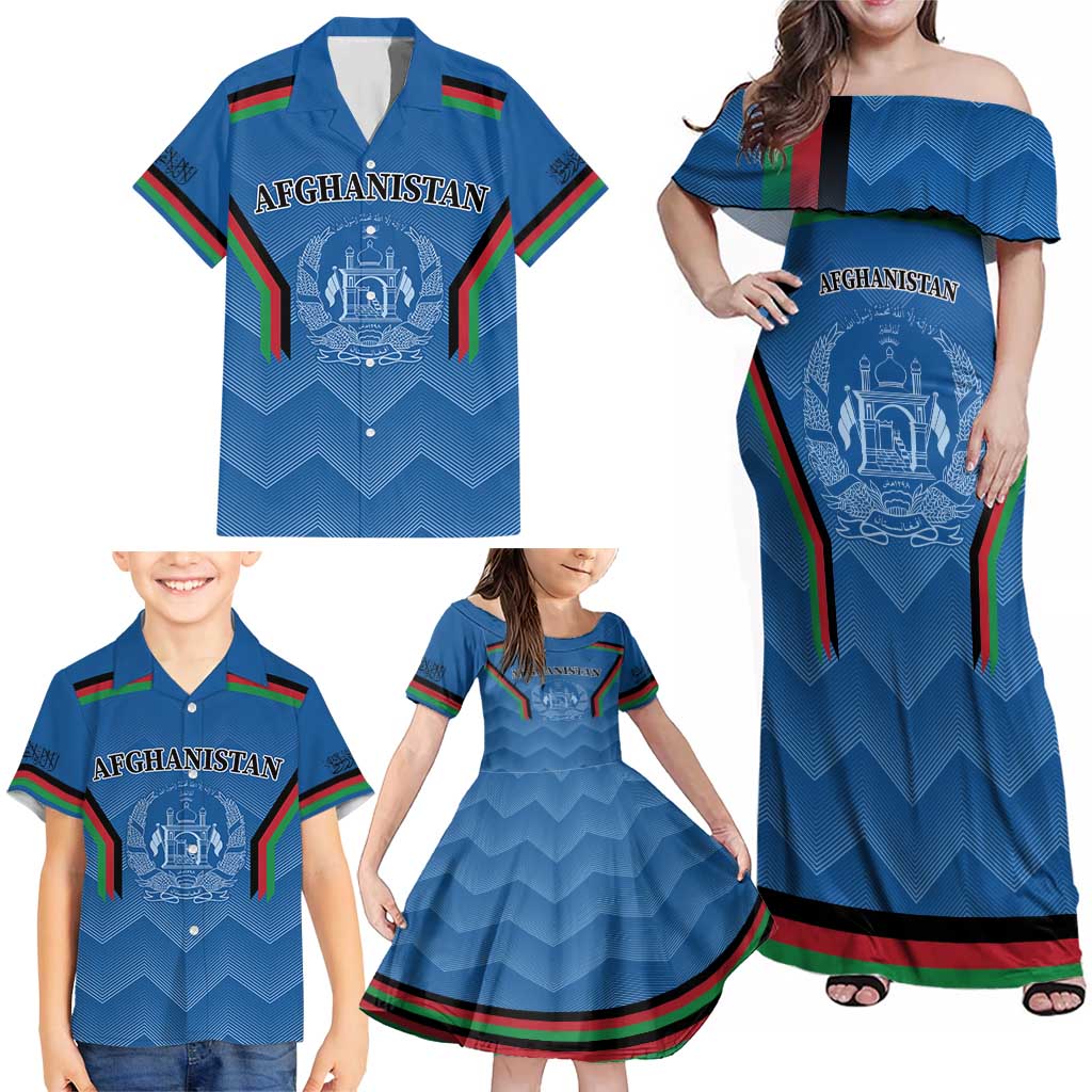 Custom Afghanistan Cricket Family Matching Off Shoulder Maxi Dress and Hawaiian Shirt Afghan Coat Of Arm with Special Flag