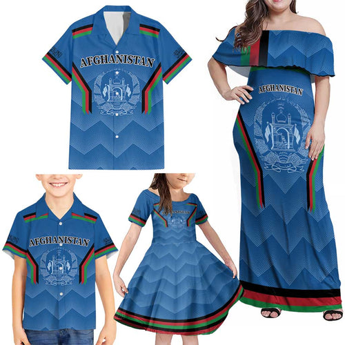 Custom Afghanistan Cricket Family Matching Off Shoulder Maxi Dress and Hawaiian Shirt Afghan Coat Of Arm with Special Flag