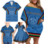 Custom Afghanistan Cricket Family Matching Off Shoulder Short Dress and Hawaiian Shirt Afghan Coat Of Arm with Special Flag