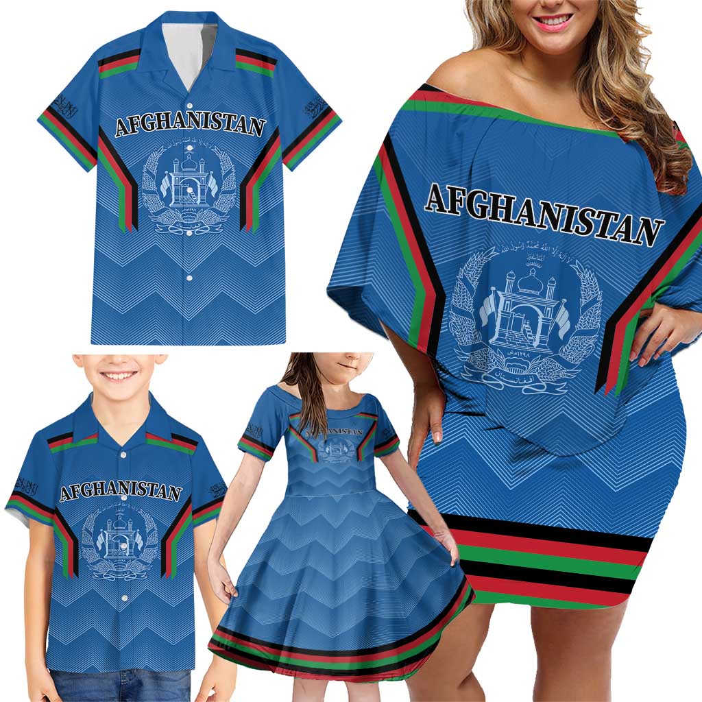 Custom Afghanistan Cricket Family Matching Off Shoulder Short Dress and Hawaiian Shirt Afghan Coat Of Arm with Special Flag