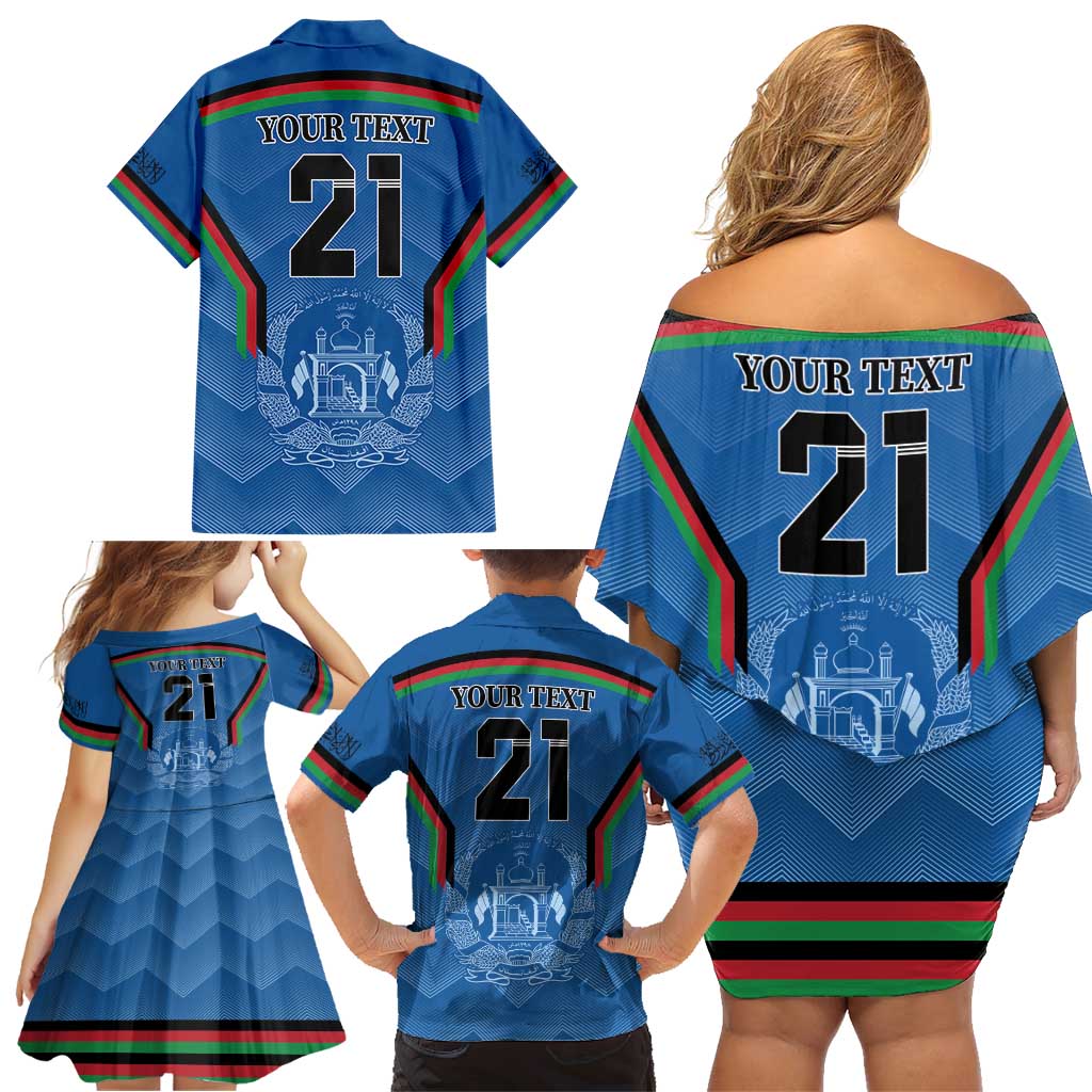 Custom Afghanistan Cricket Family Matching Off Shoulder Short Dress and Hawaiian Shirt Afghan Coat Of Arm with Special Flag