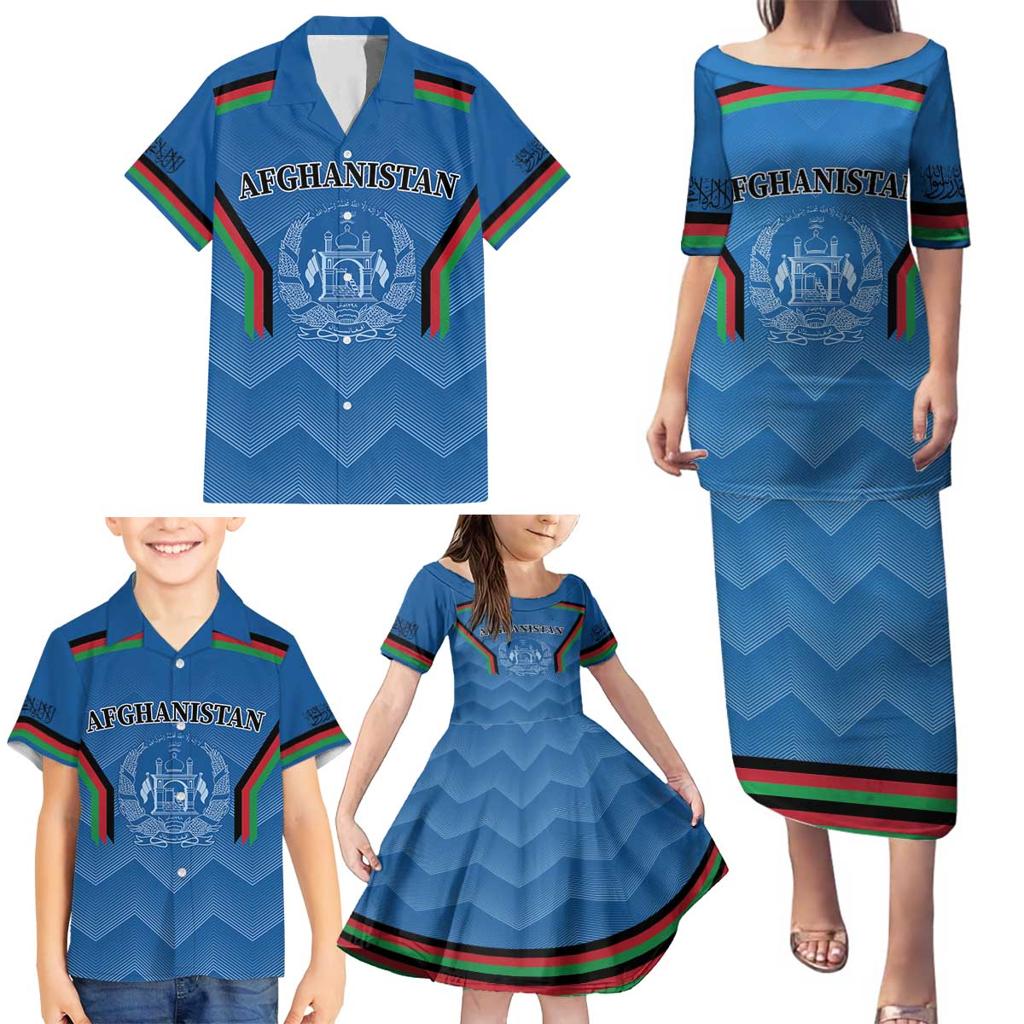 Custom Afghanistan Cricket Family Matching Puletasi and Hawaiian Shirt Afghan Coat Of Arm with Special Flag