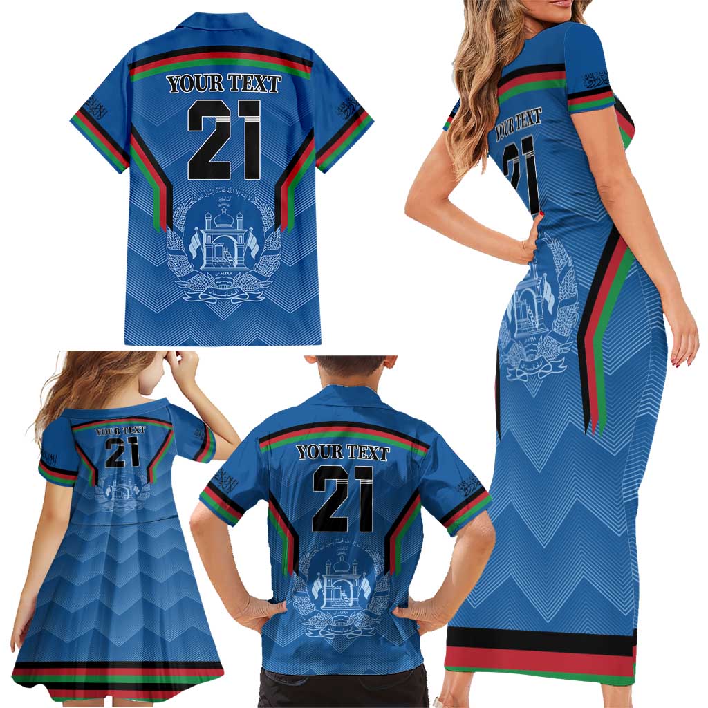 Custom Afghanistan Cricket Family Matching Short Sleeve Bodycon Dress and Hawaiian Shirt Afghan Coat Of Arm with Special Flag