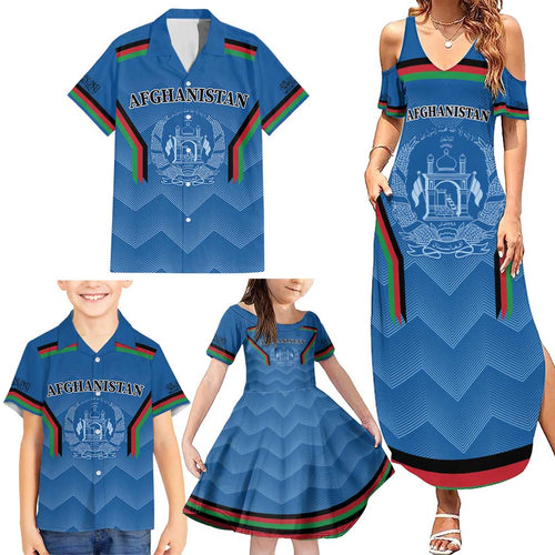 Custom Afghanistan Cricket Family Matching Summer Maxi Dress and Hawaiian Shirt Afghan Coat Of Arm with Special Flag