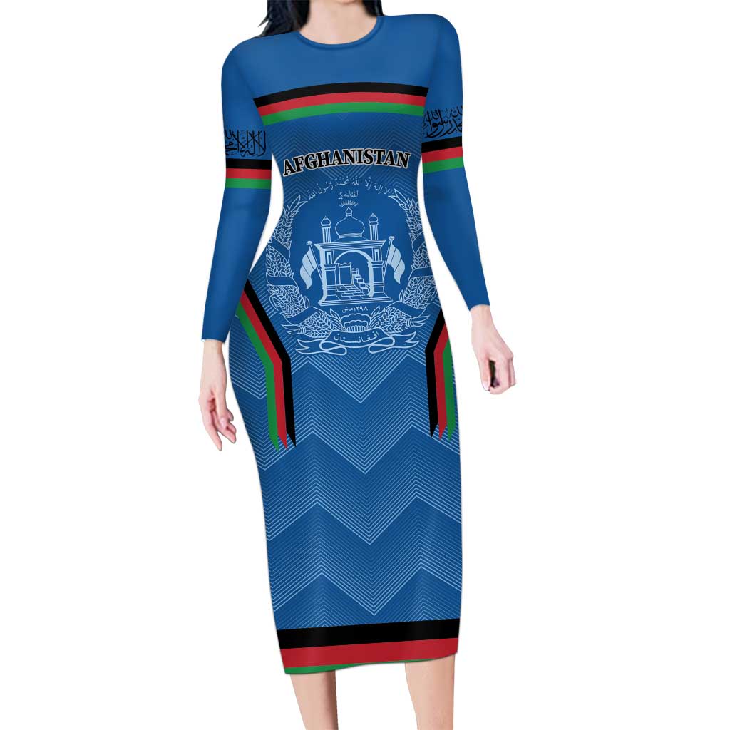Custom Afghanistan Cricket Long Sleeve Bodycon Dress Afghan Coat Of Arm with Special Flag