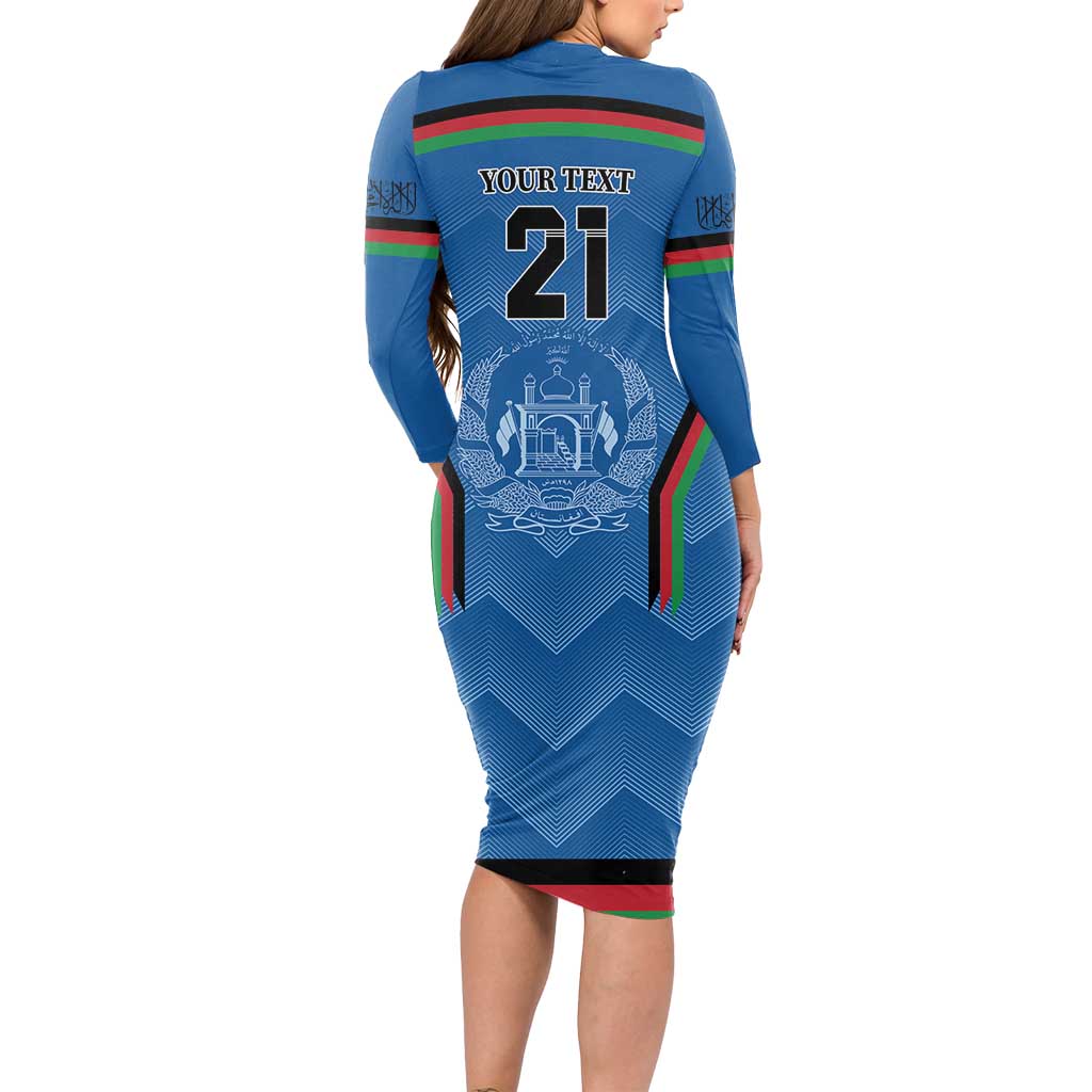 Custom Afghanistan Cricket Long Sleeve Bodycon Dress Afghan Coat Of Arm with Special Flag