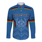 Custom Afghanistan Cricket Long Sleeve Button Shirt Afghan Coat Of Arm with Special Flag