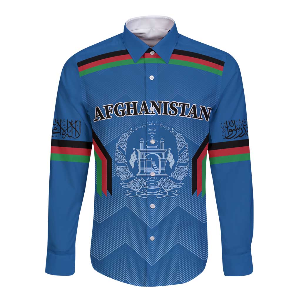 Custom Afghanistan Cricket Long Sleeve Button Shirt Afghan Coat Of Arm with Special Flag