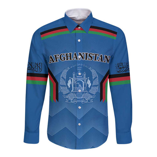 Custom Afghanistan Cricket Long Sleeve Button Shirt Afghan Coat Of Arm with Special Flag