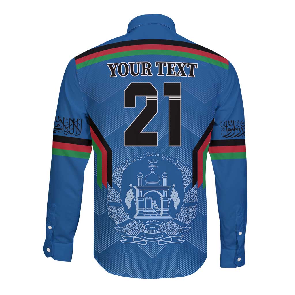 Custom Afghanistan Cricket Long Sleeve Button Shirt Afghan Coat Of Arm with Special Flag