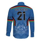 Custom Afghanistan Cricket Long Sleeve Button Shirt Afghan Coat Of Arm with Special Flag