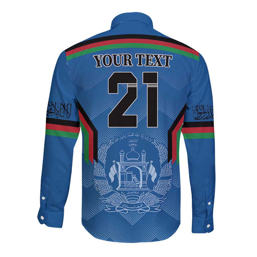 Custom Afghanistan Cricket Long Sleeve Button Shirt Afghan Coat Of Arm with Special Flag