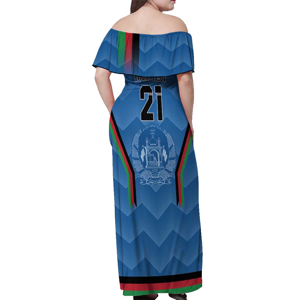 Custom Afghanistan Cricket Off Shoulder Maxi Dress Afghan Coat Of Arm with Special Flag