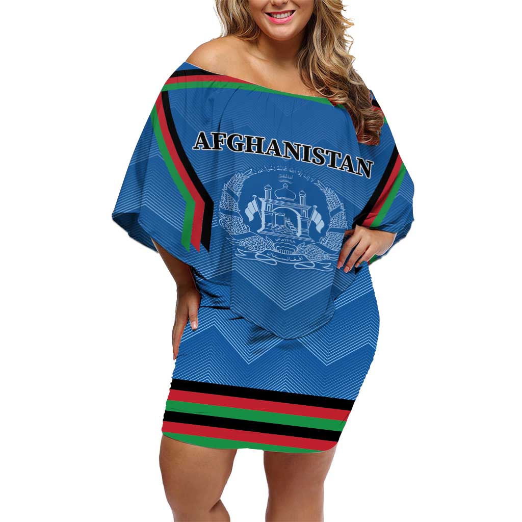 Custom Afghanistan Cricket Off Shoulder Short Dress Afghan Coat Of Arm with Special Flag