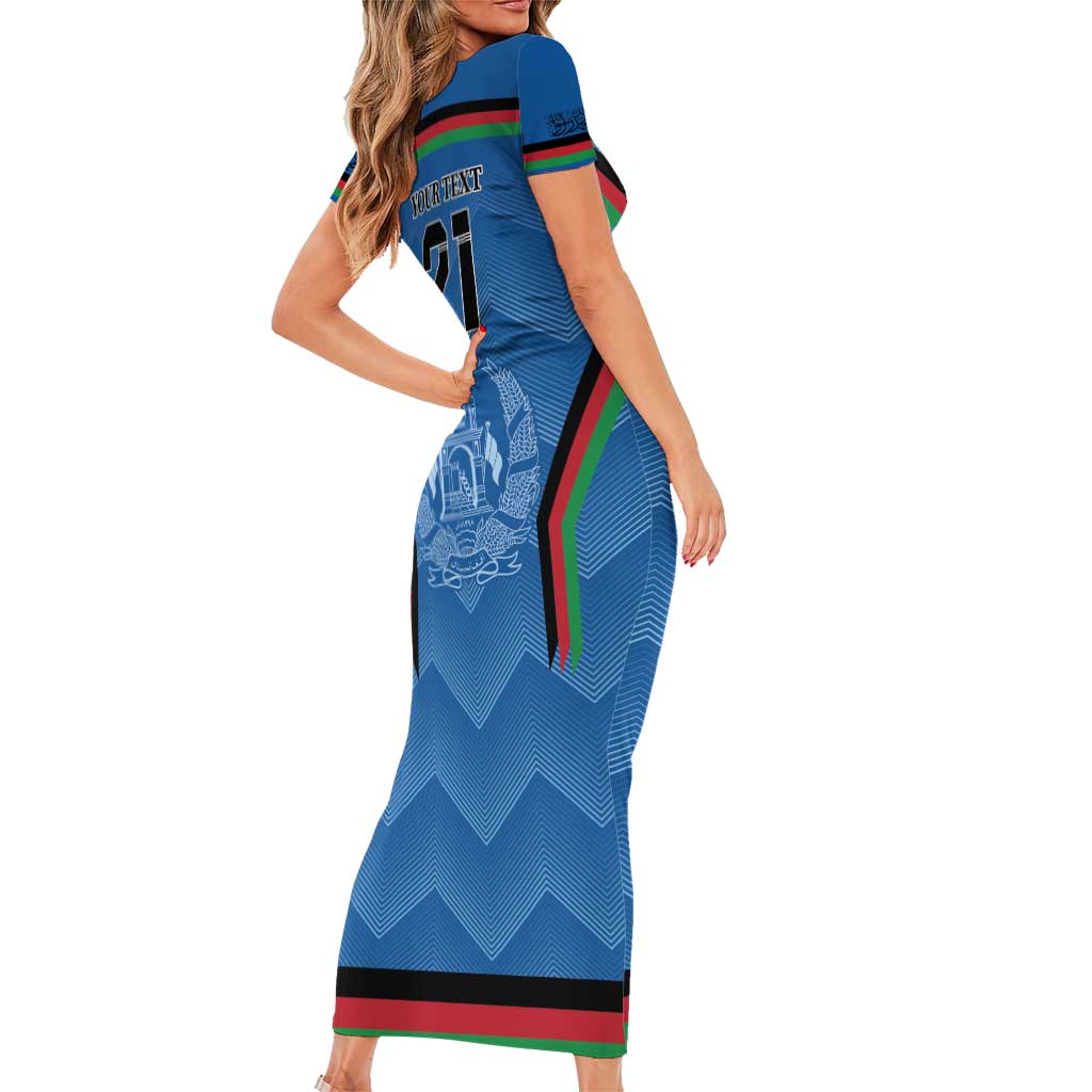 Custom Afghanistan Cricket Short Sleeve Bodycon Dress Afghan Coat Of Arm with Special Flag