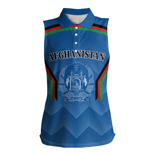 Custom Afghanistan Cricket Women Sleeveless Polo Shirt Afghan Coat Of Arm with Special Flag