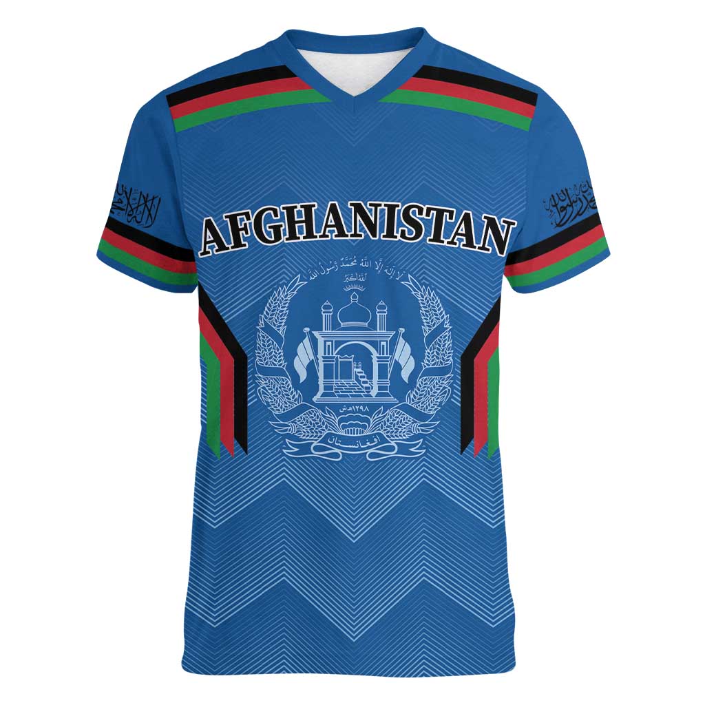 Custom Afghanistan Cricket Women V-Neck T-Shirt Afghan Coat Of Arm with Special Flag