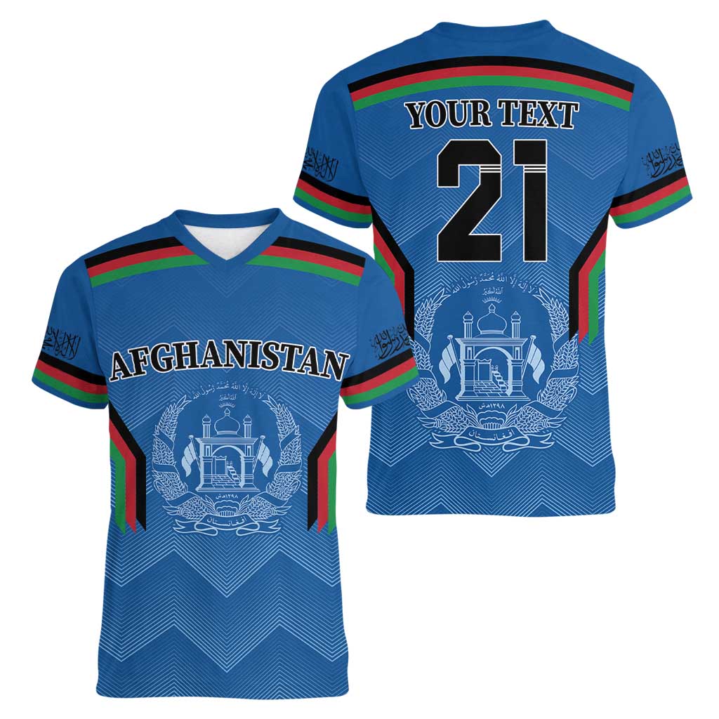 Custom Afghanistan Cricket Women V-Neck T-Shirt Afghan Coat Of Arm with Special Flag