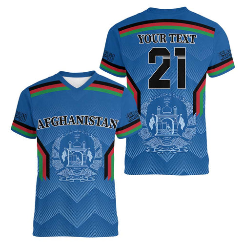 Custom Afghanistan Cricket Women V-Neck T-Shirt Afghan Coat Of Arm with Special Flag