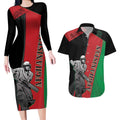 Custom Afghanistan Cricket Couples Matching Long Sleeve Bodycon Dress and Hawaiian Shirt Sporty Version