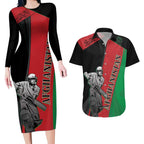 Custom Afghanistan Cricket Couples Matching Long Sleeve Bodycon Dress and Hawaiian Shirt Sporty Version