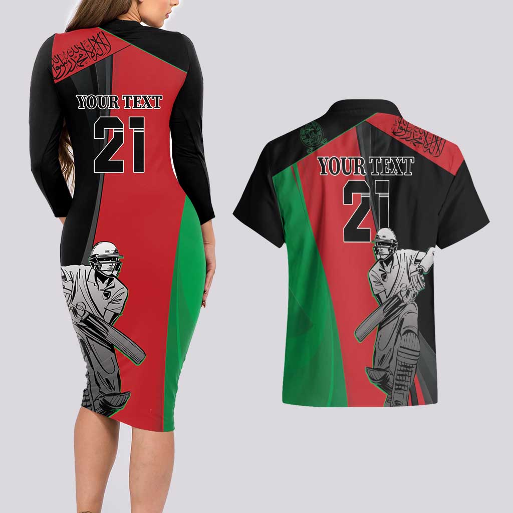 Custom Afghanistan Cricket Couples Matching Long Sleeve Bodycon Dress and Hawaiian Shirt Sporty Version