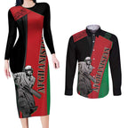Custom Afghanistan Cricket Couples Matching Long Sleeve Bodycon Dress and Long Sleeve Button Shirt Sporty Version