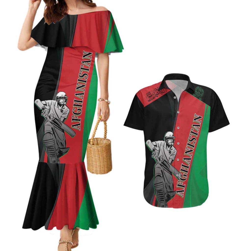 Custom Afghanistan Cricket Couples Matching Mermaid Dress and Hawaiian Shirt Sporty Version