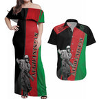 Custom Afghanistan Cricket Couples Matching Off Shoulder Maxi Dress and Hawaiian Shirt Sporty Version