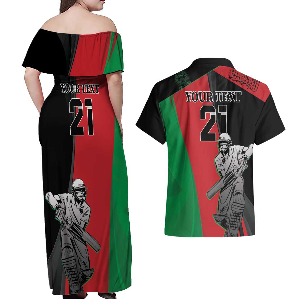 Custom Afghanistan Cricket Couples Matching Off Shoulder Maxi Dress and Hawaiian Shirt Sporty Version