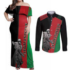 Custom Afghanistan Cricket Couples Matching Off Shoulder Maxi Dress and Long Sleeve Button Shirt Sporty Version