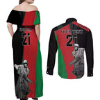 Custom Afghanistan Cricket Couples Matching Off Shoulder Maxi Dress and Long Sleeve Button Shirt Sporty Version