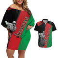 Custom Afghanistan Cricket Couples Matching Off Shoulder Short Dress and Hawaiian Shirt Sporty Version
