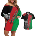 Custom Afghanistan Cricket Couples Matching Off Shoulder Short Dress and Hawaiian Shirt Sporty Version