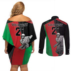 Custom Afghanistan Cricket Couples Matching Off Shoulder Short Dress and Long Sleeve Button Shirt Sporty Version