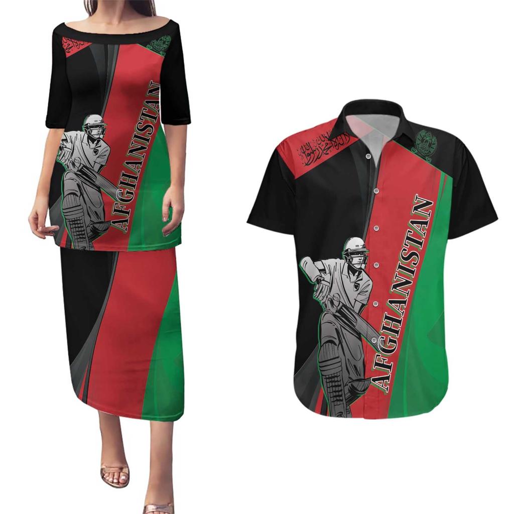 Custom Afghanistan Cricket Couples Matching Puletasi and Hawaiian Shirt Sporty Version