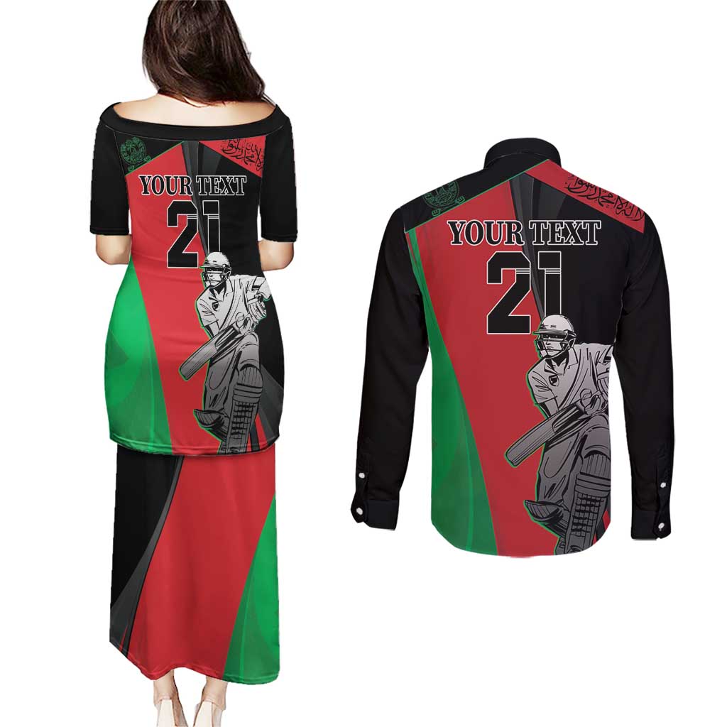 Custom Afghanistan Cricket Couples Matching Puletasi and Long Sleeve Button Shirt Sporty Version