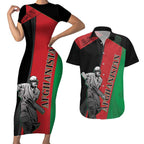 Custom Afghanistan Cricket Couples Matching Short Sleeve Bodycon Dress and Hawaiian Shirt Sporty Version